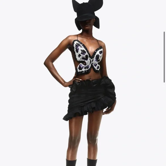 AREA EMBROIDERED CRYSTAL PAILLETTE BUTTERFLY TOP size Medium - Picture 2 of 12